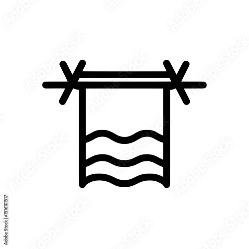 A line drawing illustration of a towel icon, depicting a towel on a rack, representative of clean and spa towels found in bathrooms