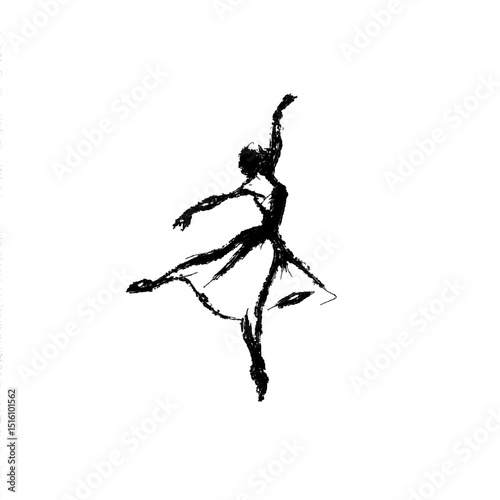 A ballerina is depicted in a simple one-line drawing, elegantly stretching upwards