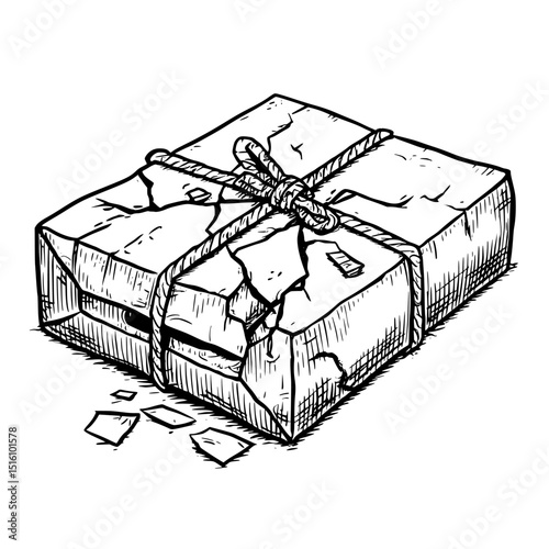 The image features a destroyed and crushed cargo package cartoon, as well as a damaged and wet paper container, highlighting the poor condition of the delivery box