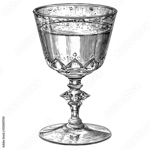 Modern illustration of a vintage beer glass with intricate reflections in a black and white sketch, artistic in style