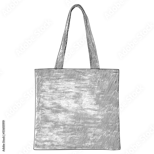 Modern illustration of a reusable tote bag featuring a black and white sketch with textured design