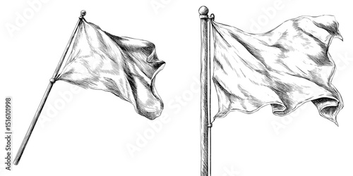 Modern illustration of a white flag with detailed shading, mounted on a pole