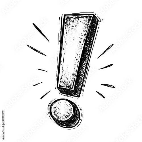 A modern illustration uses a black and white sketch style exclamation mark to convey the concept of attention