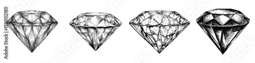 A modern illustration features an intricate black and white sketch of a faceted diamond