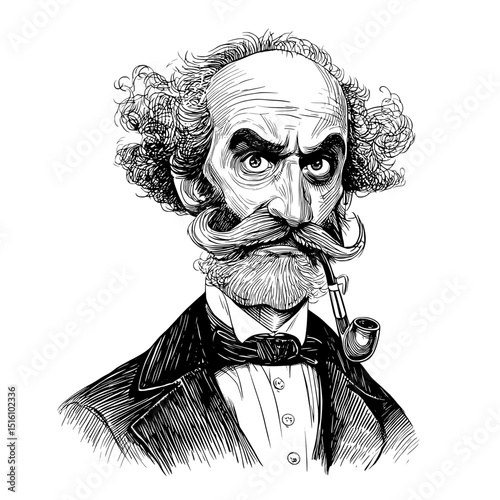This old engraving shows a picture of a gentleman with a dignified air, complete with a beard and mustache