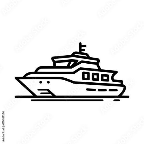 The image of a yacht moving on the water is depicted as a line icon on a transparent background to symbolize travel and transportation for digital applications