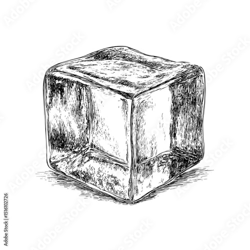 Detailed ice cube with intricate lines and transparent texture in a modern illustration style