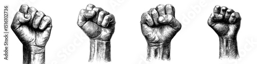 Modern illustration featuring a detailed sketch of a clenched fist symbolizing strength and unity