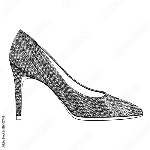 Modern illustration of a women's high heel shoe, featuring a detailed fashion design