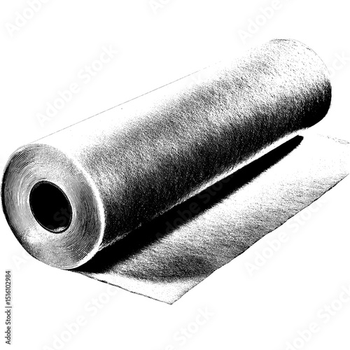 The monochrome detailed sketch of rolled fabric highlights the soft qualities of the textile