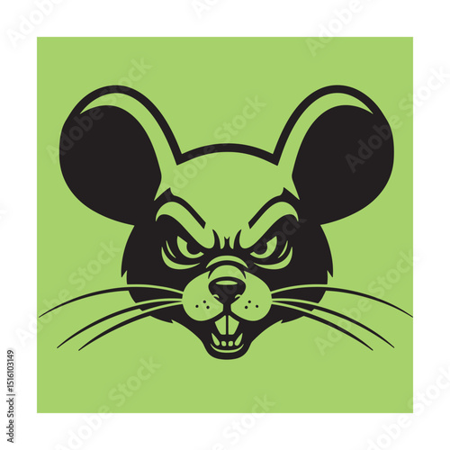 Vector illustration of a grumpy mouse with piercing eyes on a light green background