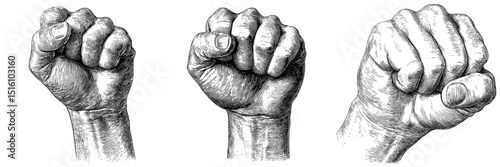 An intricate hand-drawn image of a clenched fist rendered in an engraved style