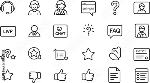Set of line icons illustrating customer support and frequently asked questions concepts