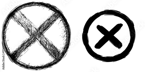A crossed circle symbol depicted in a modern hand-drawn black and white sketch illustration