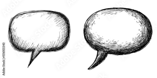 Modern illustration featuring a sketchy black and white speech bubble drawing in a sketched style