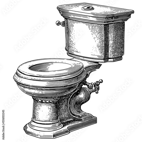A classic toilet is depicted in a modern illustration with detailed contours and shading