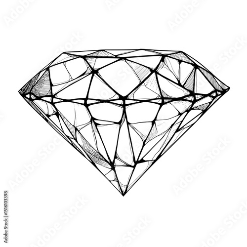 Geometric outlines in black and white define a diamond sketch, which serves as a modern illustration of an abstract art concept