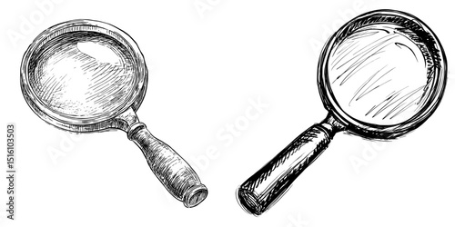 A modern illustration featuring a hand-drawn sketch of a magnifying glass created with black ink