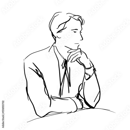 A man lost in thought is illustrated in minimalist line art as signaling for silence