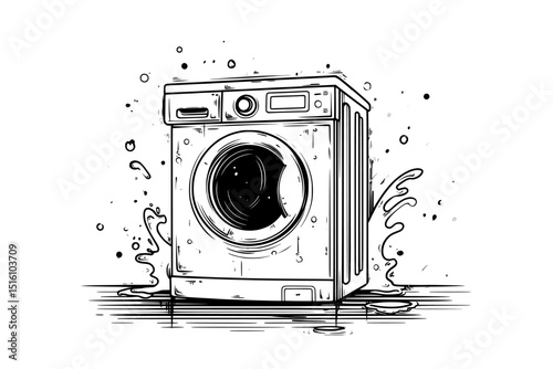 The washing machine icon is a modern line art symbol for home and laundry use
