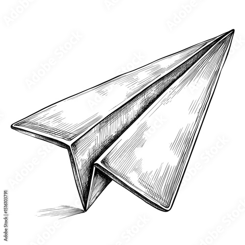 The modern illustration showcases a black and white sketch of a paper airplane, serving as a symbol for imagination and creativity