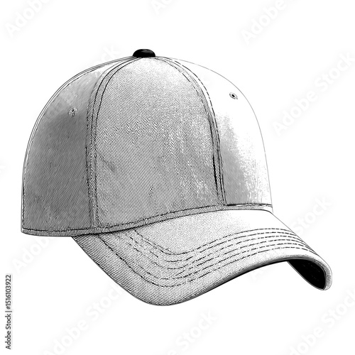 An intricate engraving of a timeless baseball cap design illustration is presented