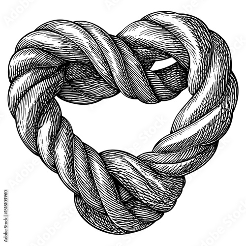 The illustration design features an intricate engraving of a heart shaped knot