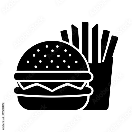 Burger Fries vector silhouette illustration isolated on white background