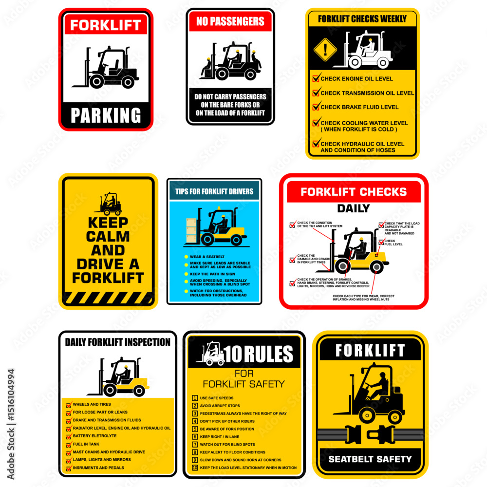 Fototapeta premium Forklift set sign and sticker vector