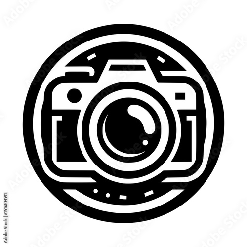 A bold logo design showing a compact camera icon inside a circular badge
