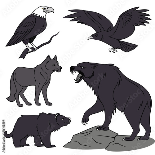 set of black silhouettes animals vector