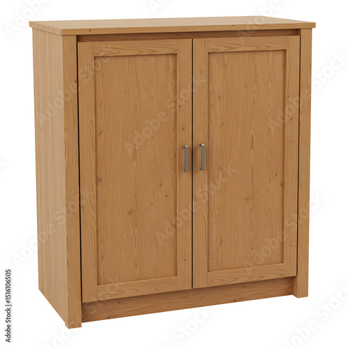 Classic Wooden Armoire with Brass Handles – Elegant Storage Cabinet with Drawers and Double Doors isolated on transparent background
