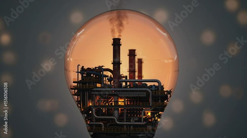 Inspiring concept factory inside a light bulb showcasing innovation and creativity
