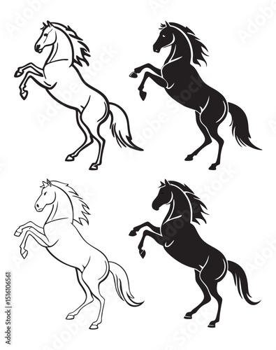 Black and white horse riding vector