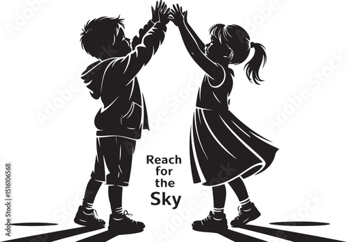 Silhouette illustration of two children reaching for the sky showing ambition and joy.