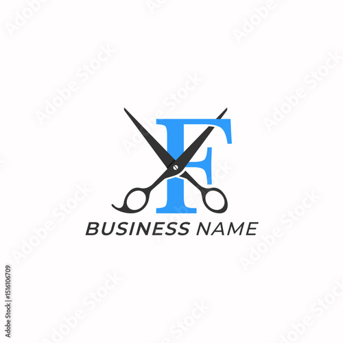 design logo creative letter F and scissors