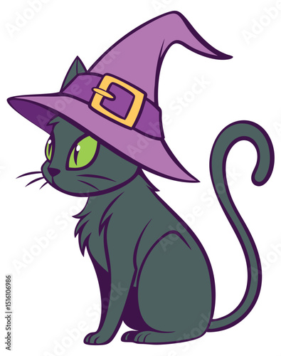 Cute black cat cartoon in a halloween hat