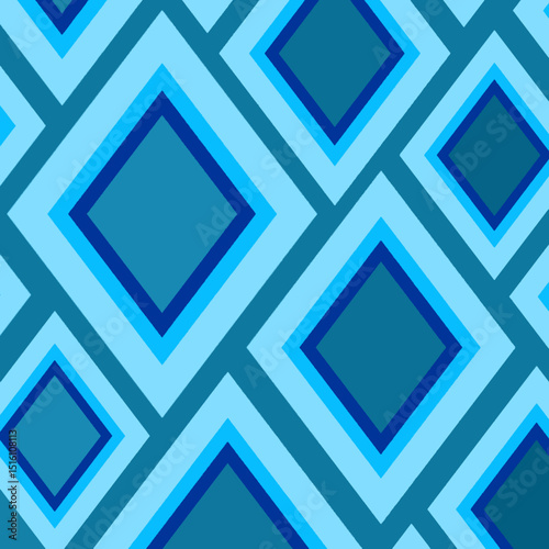 A seamless geometric pattern featuring layered blue diamond shapes in a diagonal grid, creating a bold and vibrant visual effect.