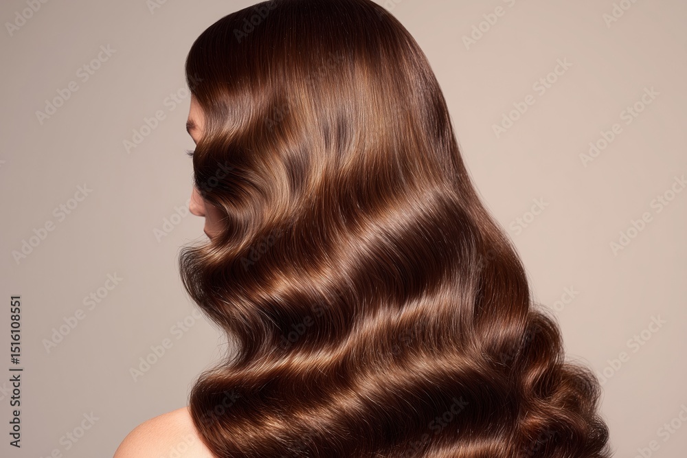 Fototapeta premium Elegant Woman with Glossy Retro Waves Hairstyle
