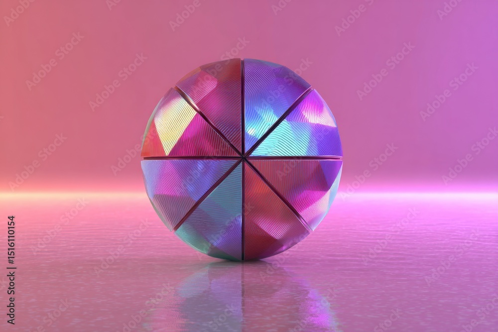 Obraz premium Colorful Geometric Sphere with Reflections on a Vibrant Background