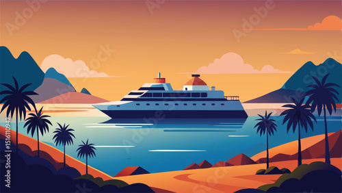 Cruise ship vacation tropical island paradise travel getaway art
