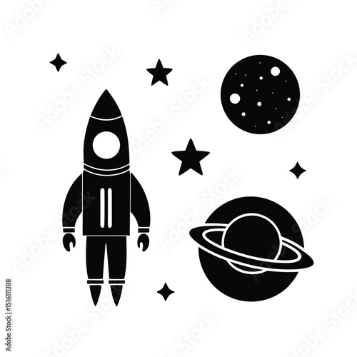 Space Rocket Astronaut Vector Silhouette