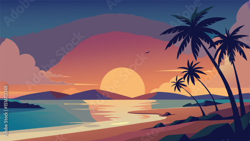 Luxury villa with pool and sea view illustration for vacation
