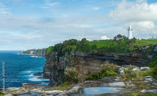 Old Macquarie Lighthouse on Sandstone Cliffs Sydney Coastal Landscape