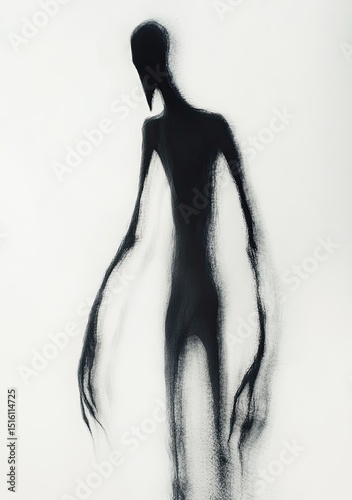 A shadowy, elongated figure against a bright background.  Its form is indistinct, with long, thin limbs and a gaunt face.  A sense of unease is conveyed through the figure's ethereal quality