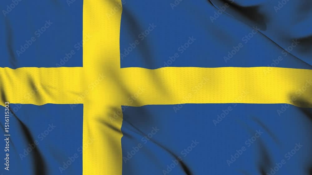 The Sweden country flag waves in the wind.
