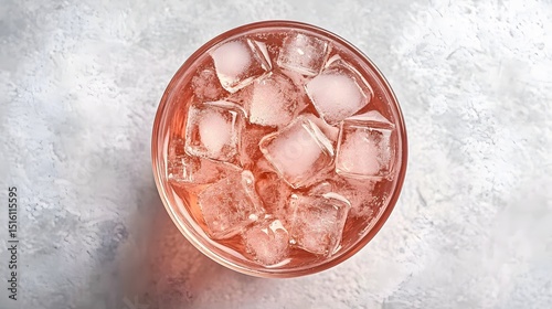 Refreshing Pink Drink with Ice Cubes Top View