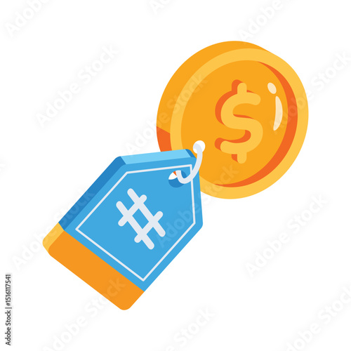 Well crafted 2d icon of price tag with dollar coin