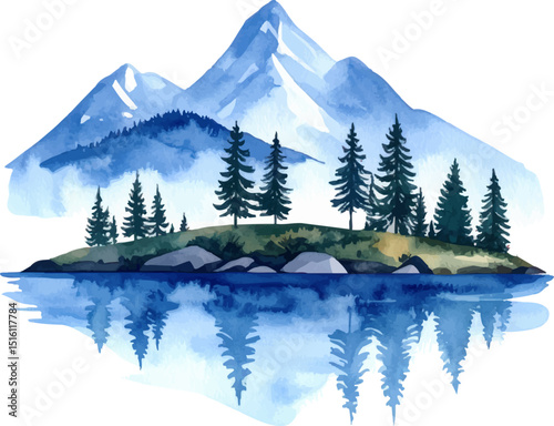 Winter mountain landscape with a scenic lake, snow, and reflection of trees under a cold sky