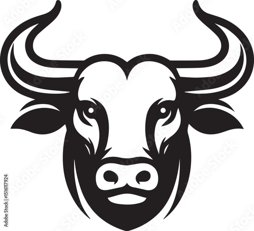 Minimalist Black and White Bull Vector Illustration